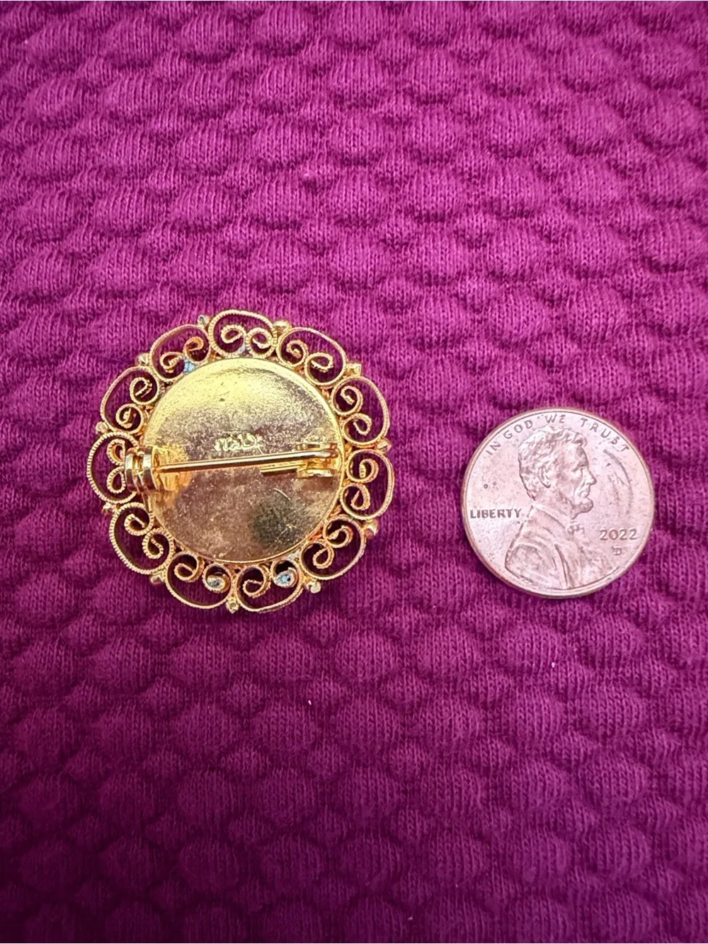 VTG Authentic Italian Micro Mosaic Brooch Pin Gold Tone Filigree Floral Italy